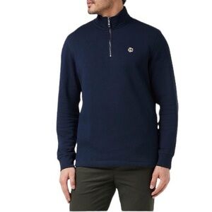 Ted Baker Menstooting Merino Wool Half Zip Top Sweater Navy Blue Size 7